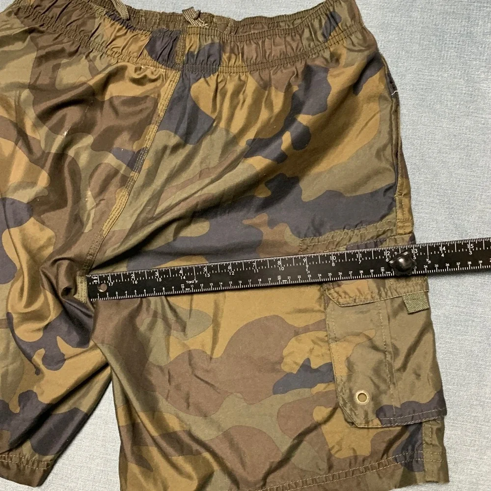 OP Ocean Pacific Board Shorts Men Medium Green Camouflage Beach Drawstring Waist